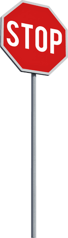 Red stop sign with post isolated on transparent background