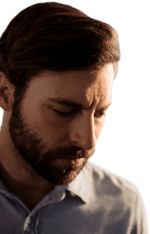 Transparent Close-up of Pensive Young Man in Thoughtful Expression