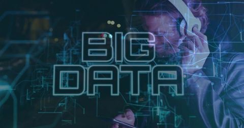 Man with technology accessing big data on smartphone