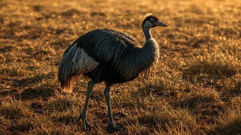 Majestic emu at sunset in serene grassland wilderness