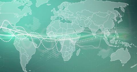 Futuristic world map with digital connectivity elements