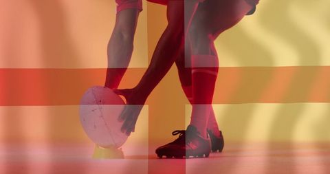 Rugby Player Preparing for Game with England Flag Overlay