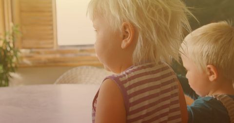 Cute Blonde Children Playing Together Indoor