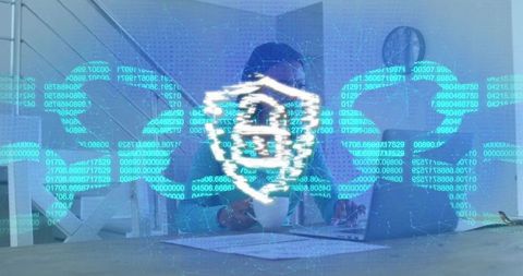 IT Specialist Interacting with Futuristic Cybersecurity Interface