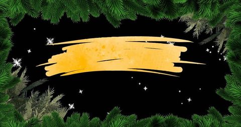 Festive christmas green pine frame with yellow watercolor banner