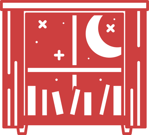 Transparent Window Bookshelves with Moon Illumination Motif