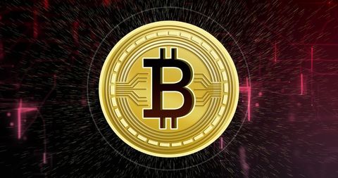 Golden Bitcoin Icon Against Digital Background Symbolizing Cryptocurrency