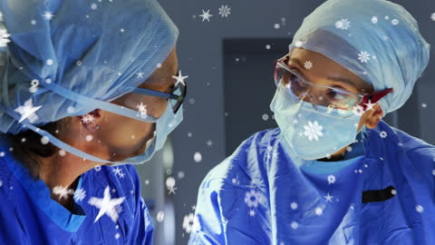 Surgeons Collaborating with Digital Snow Overlay in Operating Room