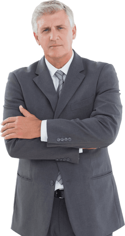 Confident Mature Businessman Standing with Folded Arms on Transparent Background