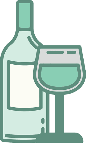 Transparent green beverage bottle and glass illustration