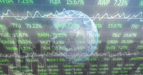 Global Financial Markets with Data Overlay and Earth Hologram