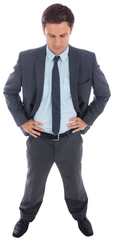 Transparent Confident Businessman Standing in Suit with Hands on Hips