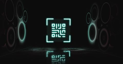 Neon QR Code Gateway with Futuristic Geometrical Shapes - Download Free Stock Images Pikwizard.com