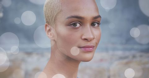 Young Woman and Abstract Digital Interface Lights