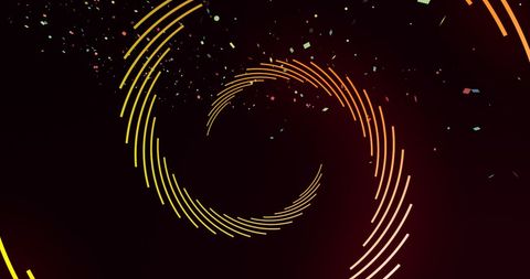 Abstract Neon Swirls with Confetti on Black Background