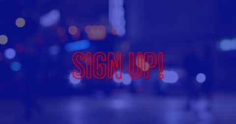 Sign up text over night cityscape