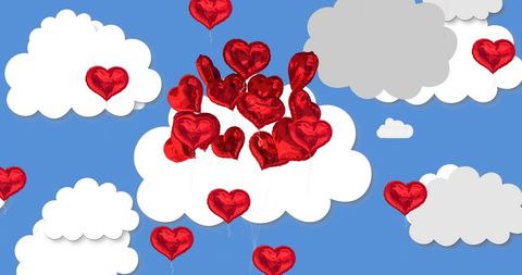 Red Heart Balloons Amid Clouds Under Blue Sky - Download Free Stock Images Pikwizard.com