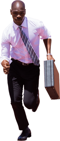 Dynamic african american businessman running with briefcase