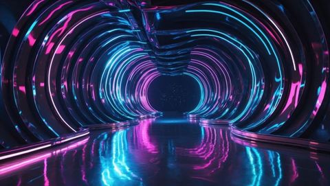 Futuristic Neon Tunnel with Curved LED Arches