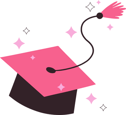 Stylized Pink Graduation Cap with Festive Sparkles on Transparent