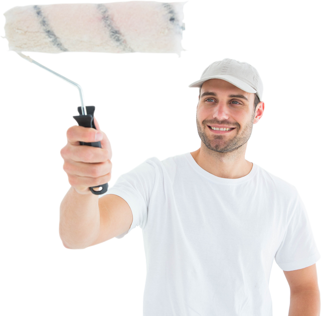 Smiling Man Holding Paint Roller on Transparent Background - Download Free Stock Videos Pikwizard.com