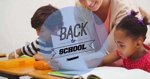 Diverse Schoolchildren Learning with Teacher in Classroom