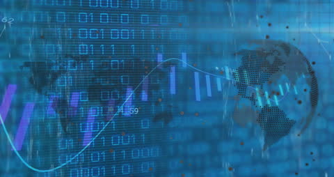 Futuristic Digital Data Visualization with Globe and Binary Code