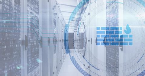Digital Security Visualization in Modern Server Room With Firewall Icon - Download Free Stock Images Pikwizard.com
