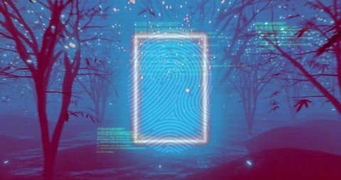 Biometric Fingerprint Overlay in Enchanted Digital Night Forest