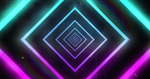 Vibrant neon diamonds forming futuristic digital tunnel