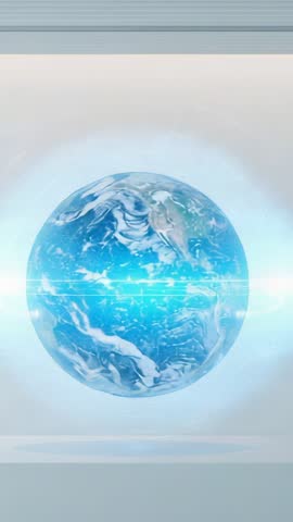 Vertical Holographic Earth Rotating in Futuristic Digital Interface with Scanning Beam