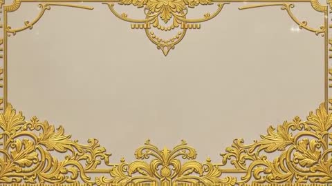 Animated Gold Ornate Frame with Sparkling Beige Panel and Baroque Scrollwork