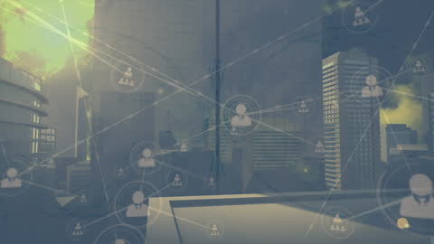 Abstract Virtual Network Overlay on City Skyline