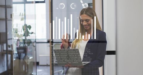 Businesswoman Analyzing Futuristic Virtual Display Technology