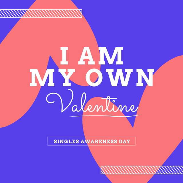 Composition of singles awareness day text and red hearts on blue background. Singles awareness day and relationship concept.