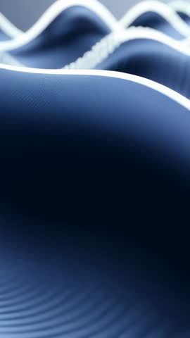 Vertical abstract kinetic wave rods reacting to left-edge motion with glowing crests