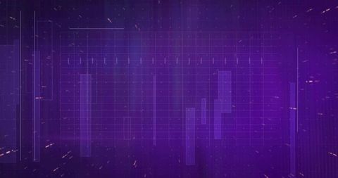 Pulsing Violet HUD Grid with Translucent Data Bars, Circuit Lines and Neon Sparks