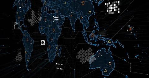 Futuristic Holographic Blue World Map with Data Visualization