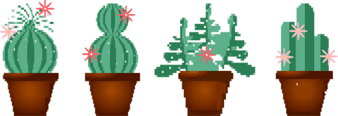 Pixel art cacti collection with transparent background and clay pots