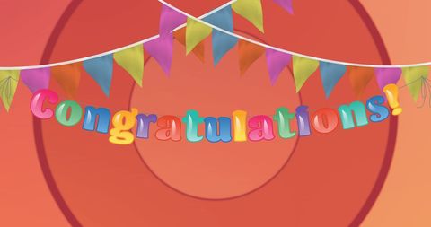 Colorful congratulations banners on bright orange background