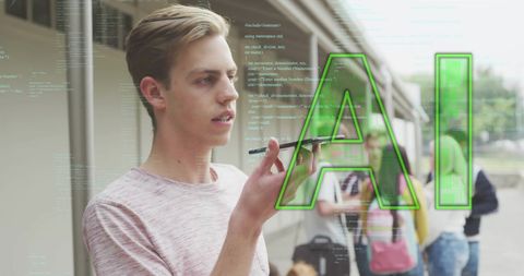 Student engaging with ai using smartphone technology