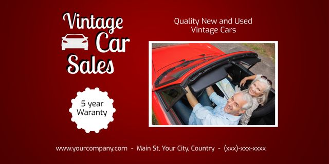 Smiling Elderly Couple Driving Red Vintage Car Promoting Car Sales - Download Free Stock Templates Pikwizard.com