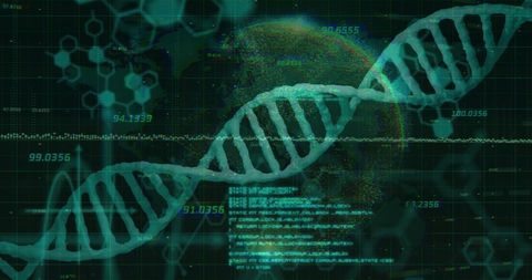 Digital DNA Strand Overlaying Global Data Interface - Download Free Stock Images Pikwizard.com