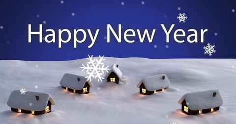 Happy New Year Greeting Snowy Winter Landscape