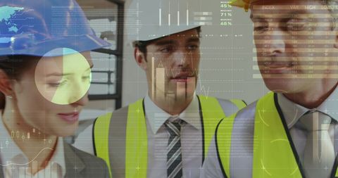 Architects Analyzing Building Plans with Futuristic Graph Overlays - Download Free Stock Images Pikwizard.com
