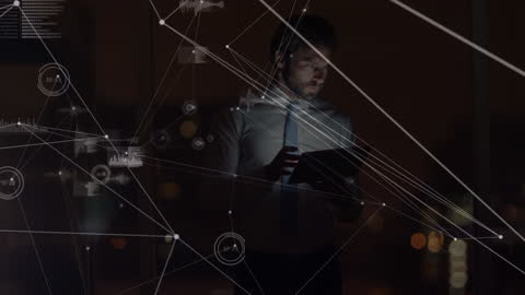 Businessman Using Tablet with Digital Network Graphics