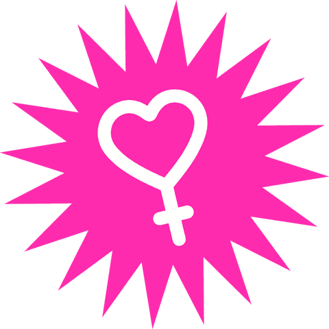 Transparent heart venus symbol in magenta starburst design