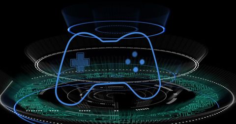 futuristic gamepad icon over digital interface background - Download Free Stock Images Pikwizard.com