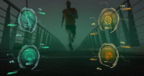 Futuristic Data Processing Concepts of Caucasian Athlete Running