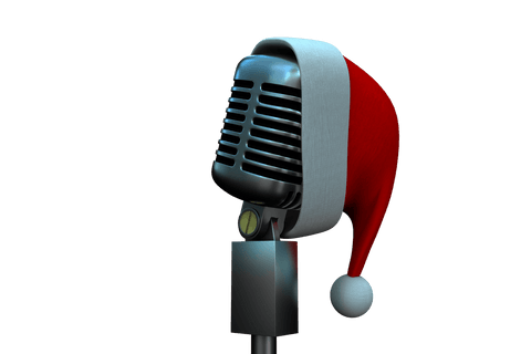 Retro microphone with santa hat on transparent background